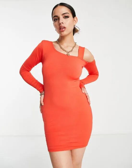 double layer slinky cold shoulder mini dress in orange