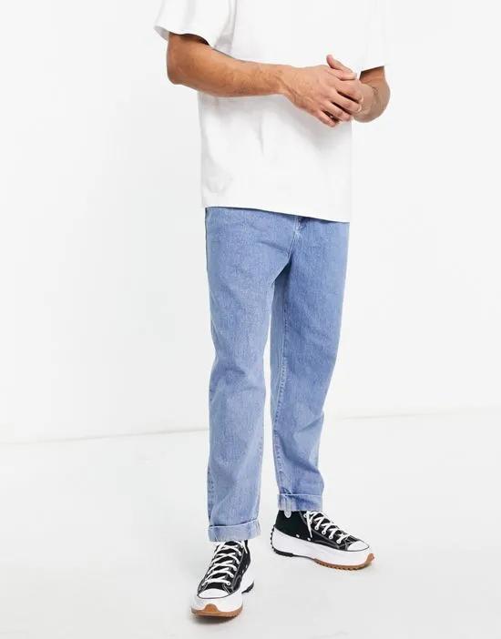 double pleat straight leg jeans in light blue