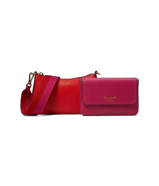 Double Up Color-Blocked Saffiano Leather Double Up Crossbody
