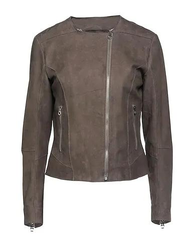Dove grey Leather Double breasted pea coat