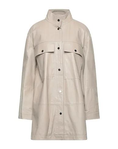 Dove grey Leather Full-length jacket