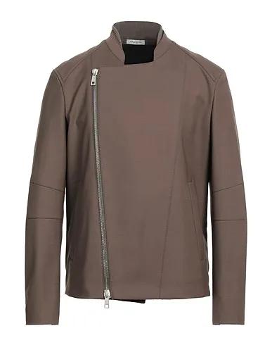Dove grey Plain weave Biker jacket