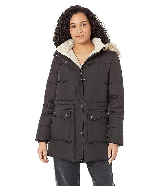 Down Coat with Chest Zip and Patch Pocket