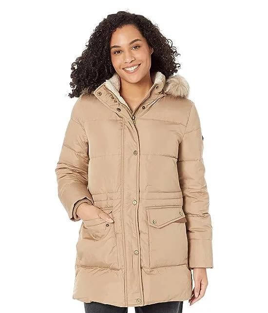 Down Coat with Chest Zip and Patch Pocket