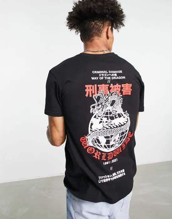 dragon back print t-shirt in black