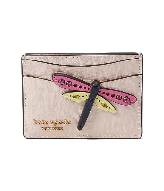 Dragonfly Novelty Embellished Saffiano Leather Card Holder