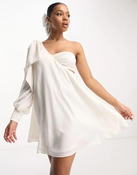 drape bow shoulder mini dress in ivory