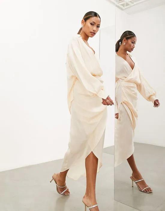 drape detail midi shirt dress in seashell