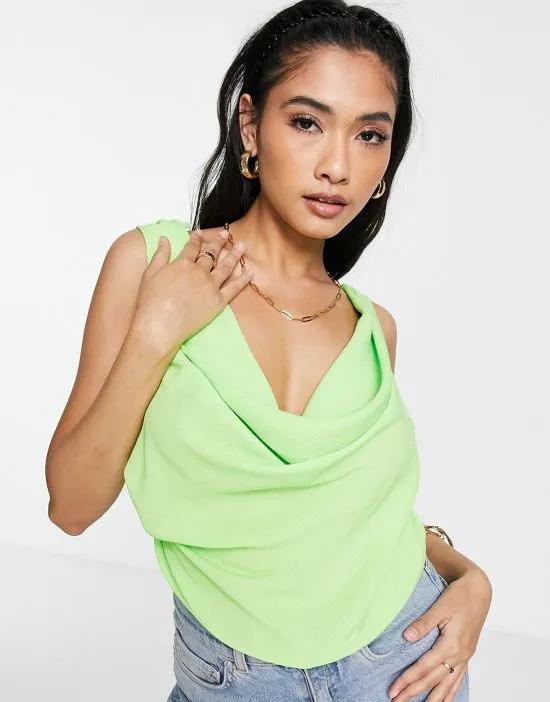 drape front sleeveless top with tie shoulders in green