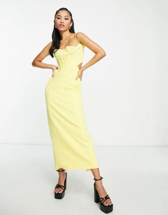 drape woven corset midaxi dress in lemon