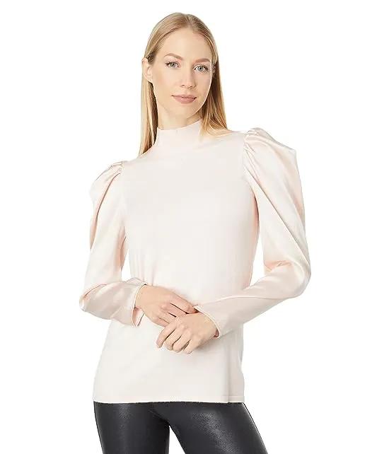 Draped Long Sleeve Mock Neck Pullover Sweater