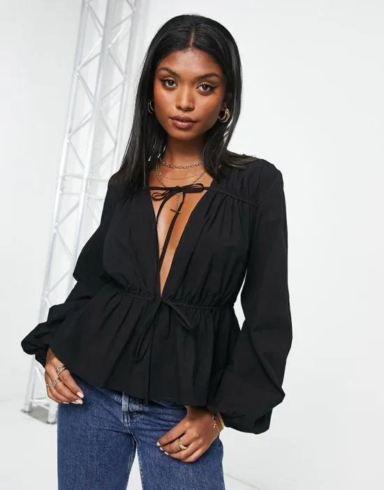 drawstring blouse in black