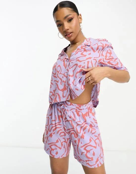 drawstring shorts in purple scribble - part of a set