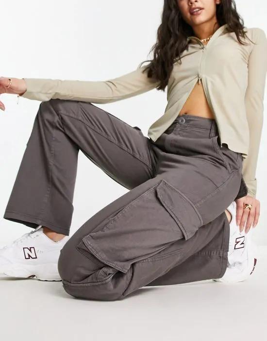 drawstring waist cargo pants in dark gray