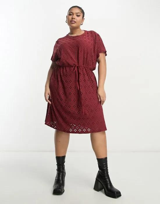 drawstring waist mini dress in burgundy