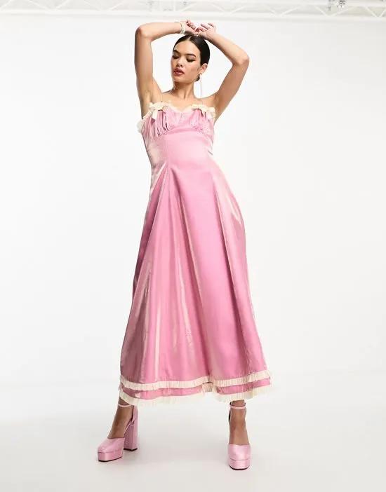 DREAM Sister Jane contrast bow satin midaxi dress in vintage rose