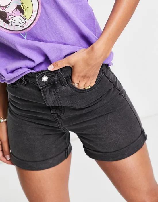 DTT Caidi high waisted denim shorts in washed black