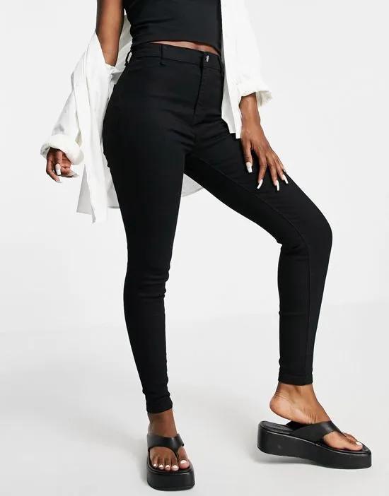DTT Chloe high rise disco stretch skinny jeans in black
