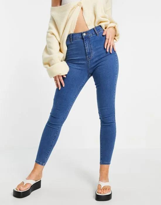 DTT Chloe high rise disco stretch skinny jeans in mid wash blue
