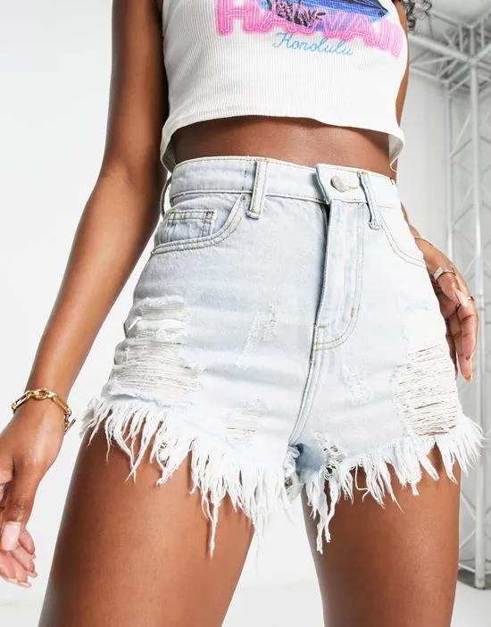DTT extreme rip shorts in light wash blue