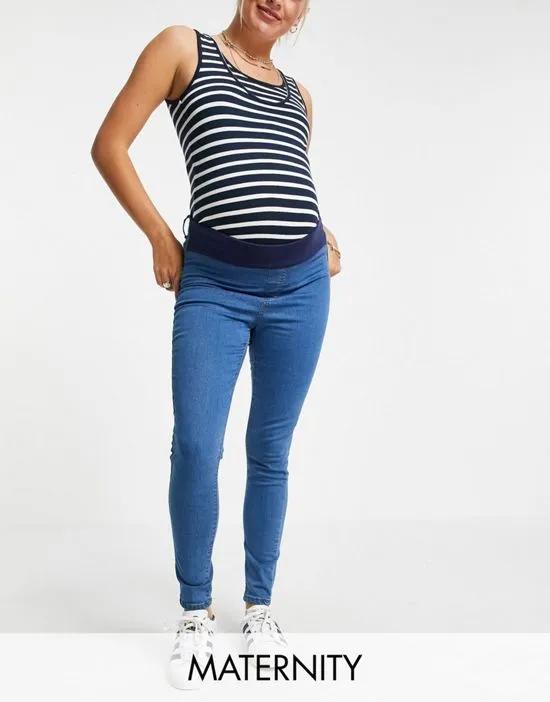 DTT Maternity Chloe under the bump disco stretch skinny jeans in mid wash blue