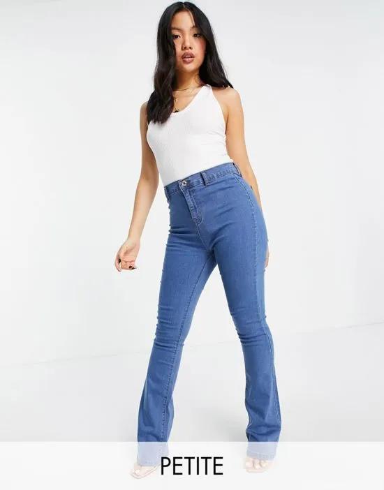 DTT Petite Bianca high waist flare disco jeans in mid blue