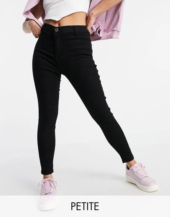 DTT Petite Chloe high waist disco stretch skinny jeans in black