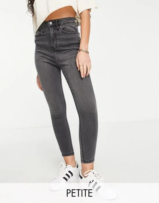 DTT Petite Ellie high rise skinny jeans in washed black