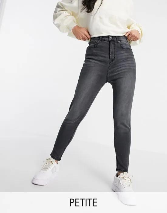 DTT Petite Ellie high rise skinny jeans in washed black