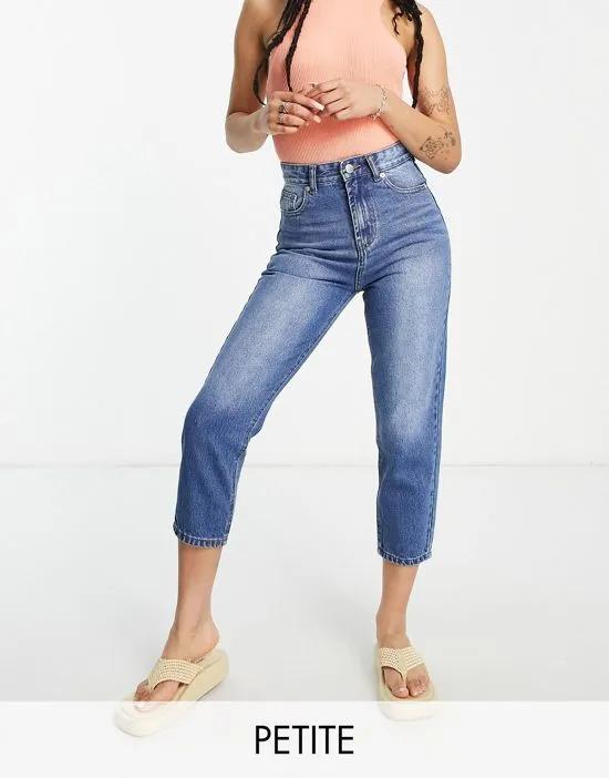 DTT Petite Emma super high rise mom jeans in mid wash blue