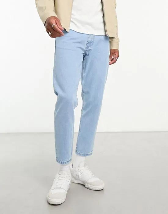 DTT rigid cropped tapered fit jeans in light blue stone wash