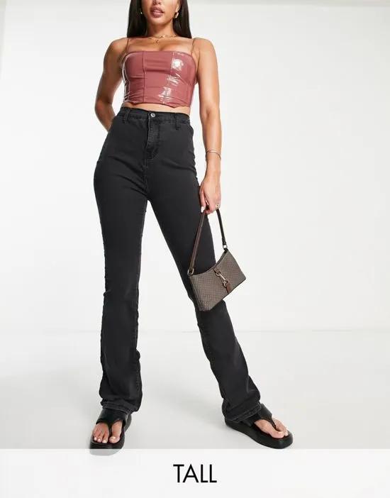 DTT Tall Bianca high waisted flare disco jeans in black