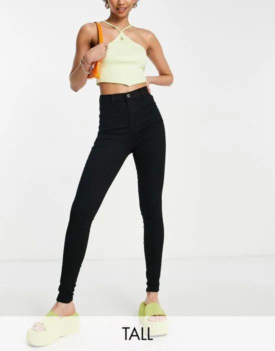 DTT Tall Chloe high waist disco stretch skinny jeans in black