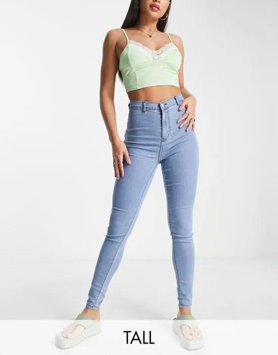 DTT Tall Chloe high waisted disco stretch skinny jeans in light wash blue