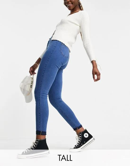 DTT Tall Chloe high waisted disco stretch skinny jeans in mid wash blue