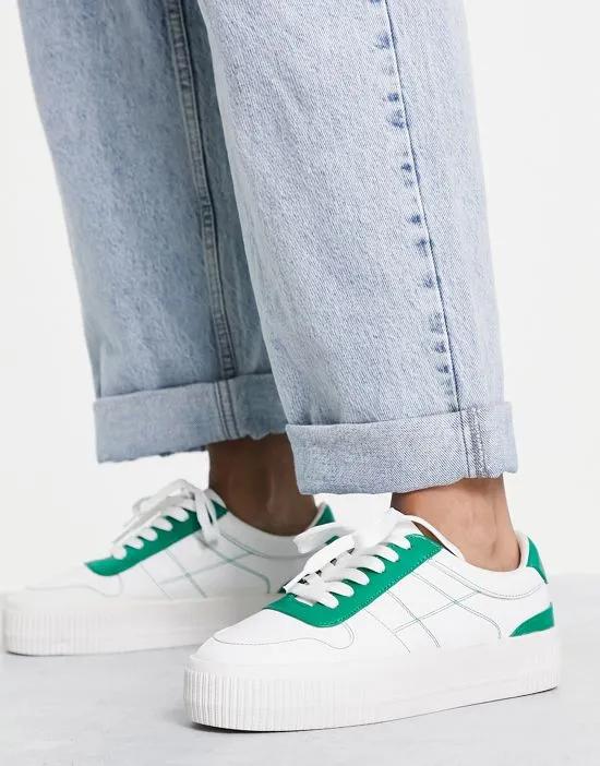 Duet flatform lace up sneakers in white/green