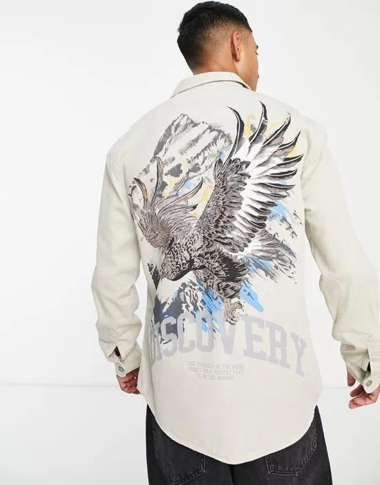 eagle back print shirt in stone