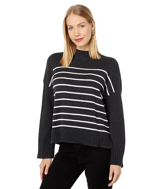 Easy Striped Mock Neck Sweater