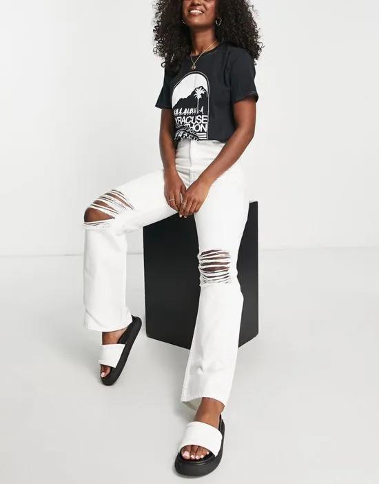 Echo straight leg jeans with knee rips in white
