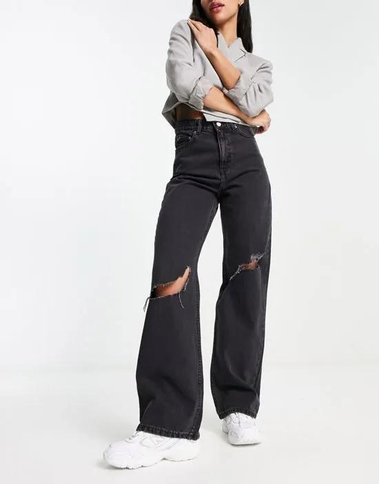 Echo straight leg jeans with rips in black