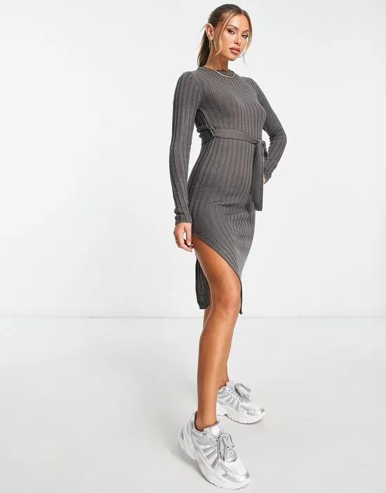 Eddie knit dress with slit in dark gray