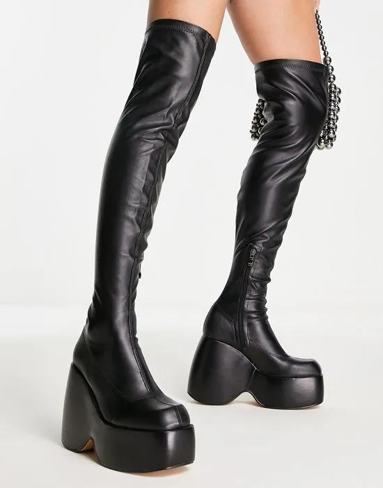Ego Popstar chunky platform over the knee boots in black