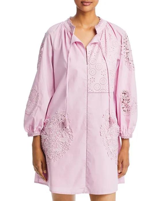 Ekaterina Cotton Lace Appliqué Mini Dress