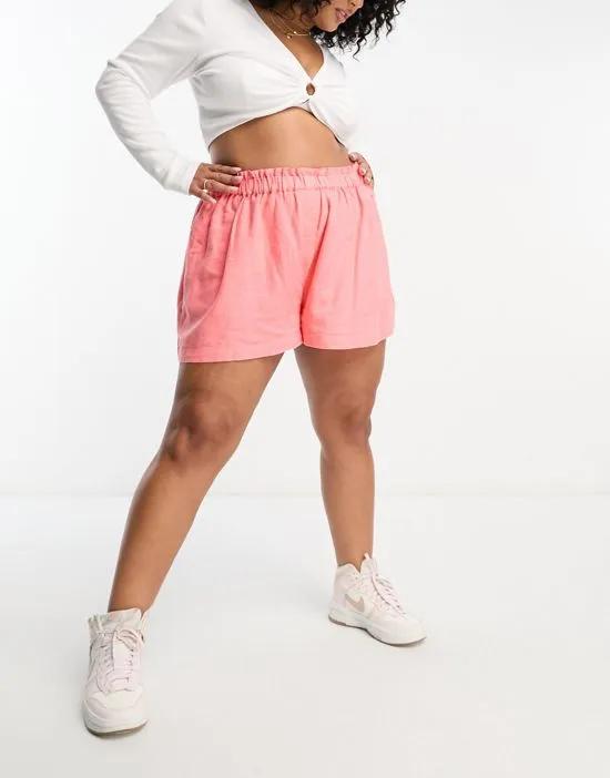 elastic waist linen shorts in pink - part of a set