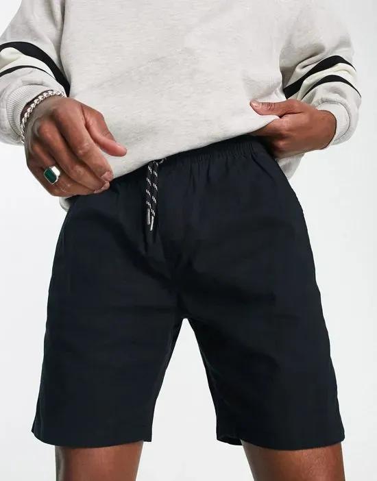 elasticated waist light weight cotton shorts in black