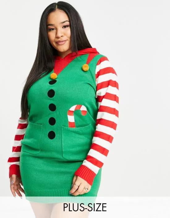 elf christmas sweater dress with hood