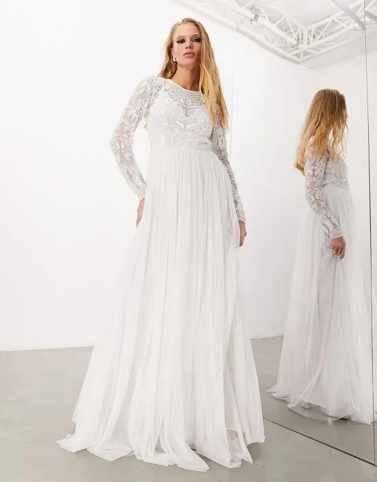Elizabeth long sleeve wedding dress with beaded bodice in white