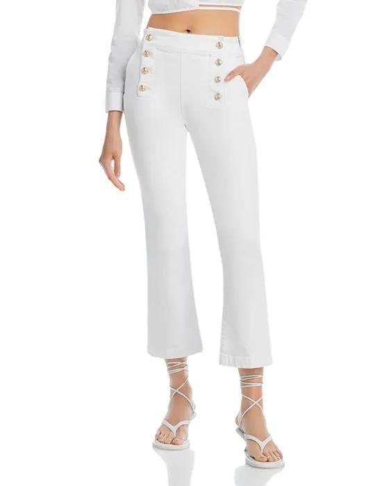 Elle Sailor High Rise Cropped Flare Jeans in White