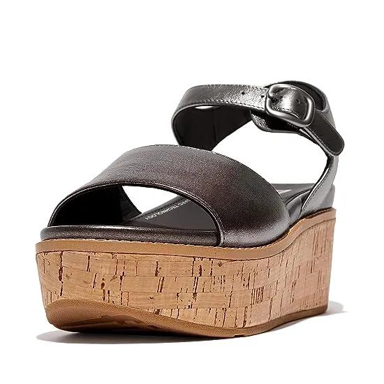 Eloise Cork-Wrap Leather Back-Strap Wedge Sandals