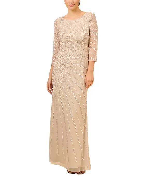 Embellished 3/4-Sleeve Gown